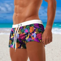 Men's Leaf Plants Flower / Floral Swimming Trunks Board Shorts Swim Shorts Mid Waist Fashion Designer Surfing Holiday Beach Pocket Drawstring Elastic Waist Designer Clothing Apparel