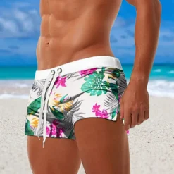 Men's Leaf Plants Flower / Floral Swimming Trunks Board Shorts Swim Shorts Mid Waist Fashion Designer Surfing Holiday Beach Pocket Drawstring Elastic Waist Designer Clothing Apparel