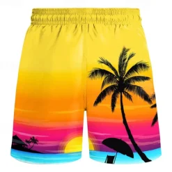 Men's Leaf Tree Coconut Tree Swim Trunks Swim Shorts Board Shorts Mid Waist Hawaiian Boho Casual Daily Holiday Drawstring with Mesh lining Elastic Waist Designer Clothing Apparel