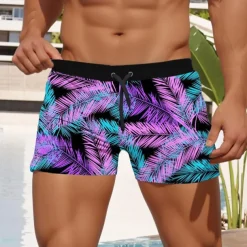 Men's Leaf Tropical Plants Swim Shorts Board Shorts Swimming Trunks Mid Waist Fashion Designer Surfing Holiday Beach Pocket Drawstring Elastic Waist Designer Clothing Apparel