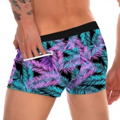 Men's Leaf Tropical Plants Swim Shorts Board Shorts Swimming Trunks Mid Waist Fashion Designer Surfing Holiday Beach Pocket Drawstring Elastic Waist Designer Clothing Apparel