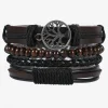Men's Leather Beaded Bracelet Set with Tree of Life Charm – Vintage Layered Wristband Jewelry