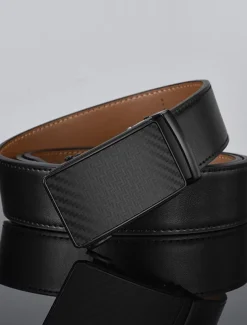 Men's Leather Belt 35mm Wide Ratchet Belt Dress Belt Black Cowhide Stylish Casual Gentleman Plain Meet Almost Any Occasion and Outfit