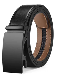 Men's Leather Belt 35mm Wide Ratchet Belt Dress Belt Black Cowhide Stylish Casual Gentleman Plain Meet Almost Any Occasion and Outfit