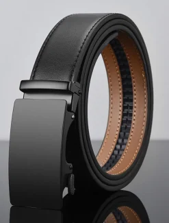 Men's Leather Belt 35mm Wide Ratchet Belt Dress Belt Black Cowhide Stylish Casual Gentleman Plain Meet Almost Any Occasion and Outfit