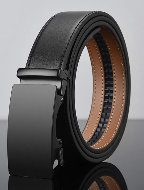 Men's Leather Belt 35mm Wide Ratchet Belt Dress Belt Black Cowhide Stylish Casual Gentleman Plain Meet Almost Any Occasion and Outfit