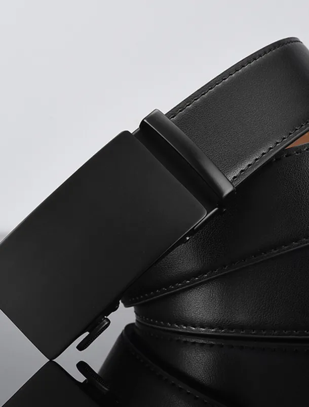 Men's Leather Belt 35mm Wide Ratchet Belt Dress Belt Black Cowhide Stylish Casual Gentleman Plain Meet Almost Any Occasion and Outfit