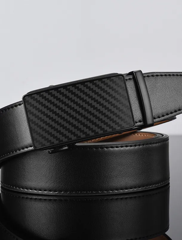 Men's Leather Belt 35mm Wide Ratchet Belt Dress Belt Black Cowhide Stylish Casual Gentleman Plain Meet Almost Any Occasion and Outfit