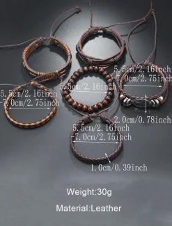 Men's Leather Bracelet Set – Vintage Multilayer Braided Cuff with Beads and Tree of Life Charm for Casual and Bohemian Styles