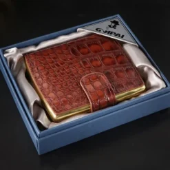 Men's Leather Cigarette Case, Perfect Gift, In-Stock, PU Leather Surface with Metal Clips, Pressure-Resistant Holder,Hold 10 Cigarette