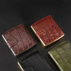 Men's Leather Cigarette Case, Perfect Gift, In-Stock, PU Leather Surface with Metal Clips, Pressure-Resistant Holder,Hold 10 Cigarette