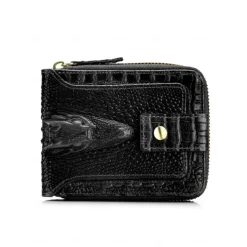 Men's leather crocodile patterned top layer cowhide zippered wallet with horizontal multi slot thickened photo album anti-theft brush wallet