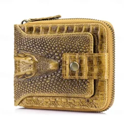 Men's leather crocodile patterned top layer cowhide zippered wallet with horizontal multi slot thickened photo album anti-theft brush wallet
