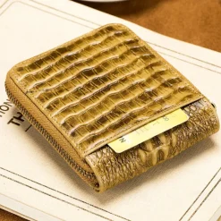 Men's leather crocodile patterned top layer cowhide zippered wallet with horizontal multi slot thickened photo album anti-theft brush wallet