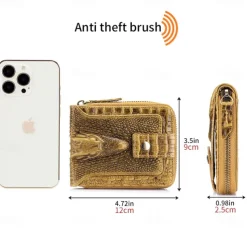 Men's leather crocodile patterned top layer cowhide zippered wallet with horizontal multi slot thickened photo album anti-theft brush wallet
