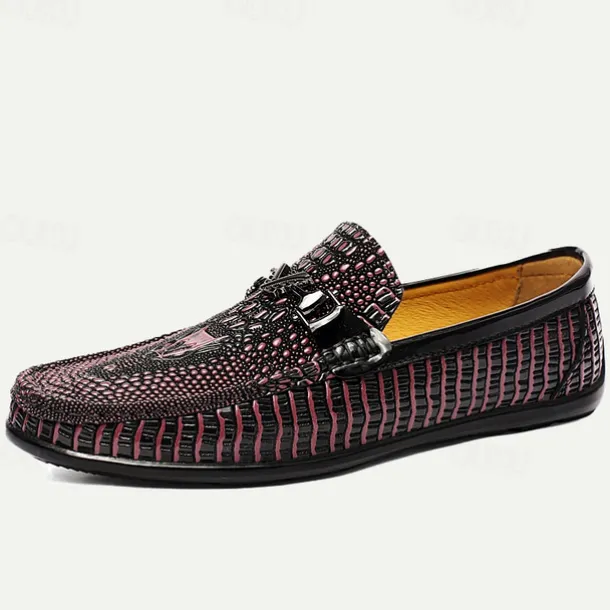Men's Leather Crocodile Pattern Loafers – Fashion Slip-On Dress Shoes with Buckle Detail for Formal and Casual Occasions