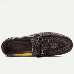 Men's Leather Crocodile Pattern Loafers – Fashion Slip-On Dress Shoes with Buckle Detail for Formal and Casual Occasions