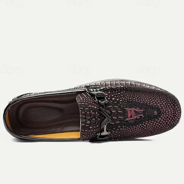 Men's Leather Crocodile Pattern Loafers – Fashion Slip-On Dress Shoes with Buckle Detail for Formal and Casual Occasions