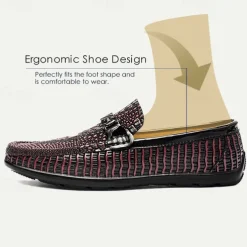 Men's Leather Crocodile Pattern Loafers – Fashion Slip-On Dress Shoes with Buckle Detail for Formal and Casual Occasions