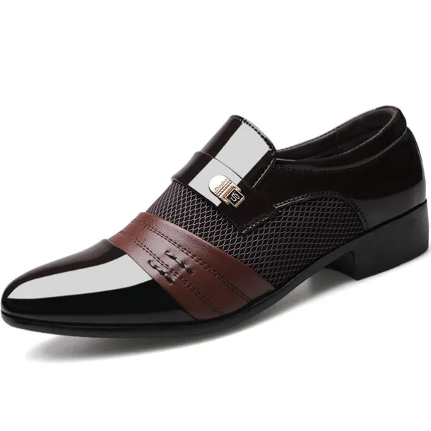 Men's Leather Dress Shoes with Embossed Crocodile Pattern and Black Accents for Formal and Business Wear