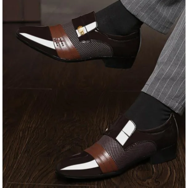 Men's Leather Dress Shoes with Embossed Crocodile Pattern and Black Accents for Formal and Business Wear