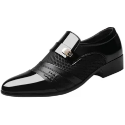 Men's Leather Dress Shoes with Embossed Crocodile Pattern and Black Accents for Formal and Business Wear