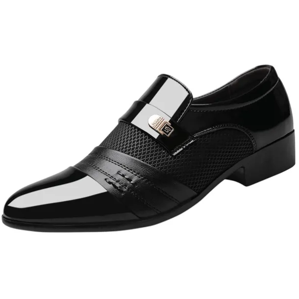 Men's Leather Dress Shoes with Embossed Crocodile Pattern and Black Accents for Formal and Business Wear