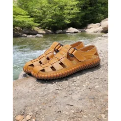 Men's Leather Fisherman Sandals – Breathable Handmade Casual Outdoor Beach Shoes