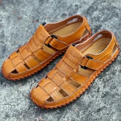 Men's Leather Fisherman Sandals – Breathable Handmade Casual Outdoor Beach Shoes