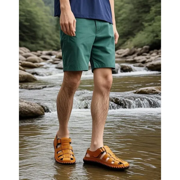 Men's Leather Fisherman Sandals – Breathable Handmade Casual Outdoor Beach Shoes