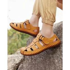 Men's Leather Fisherman Sandals – Breathable Handmade Casual Outdoor Beach Shoes