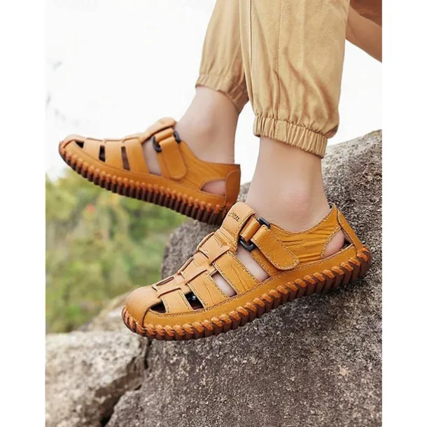 Men's Leather Fisherman Sandals – Breathable Handmade Casual Outdoor Beach Shoes