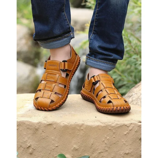 Men's Leather Fisherman Sandals – Breathable Handmade Casual Outdoor Beach Shoes