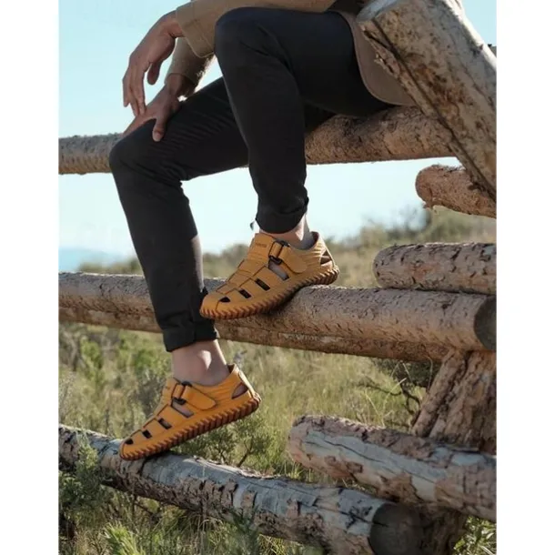 Men's Leather Fisherman Sandals – Breathable Handmade Casual Outdoor Beach Shoes