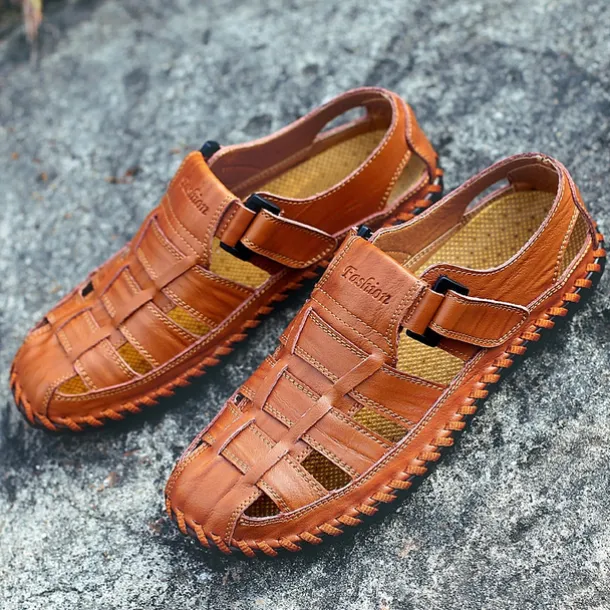 Men's Leather Fisherman Sandals – Breathable Handmade Casual Outdoor Beach Shoes
