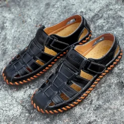 Men's Leather Fisherman Sandals – Breathable Handmade Casual Outdoor Beach Shoes
