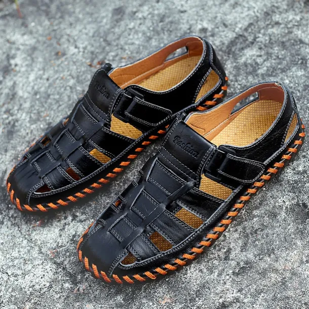 Men's Leather Fisherman Sandals – Breathable Handmade Casual Outdoor Beach Shoes