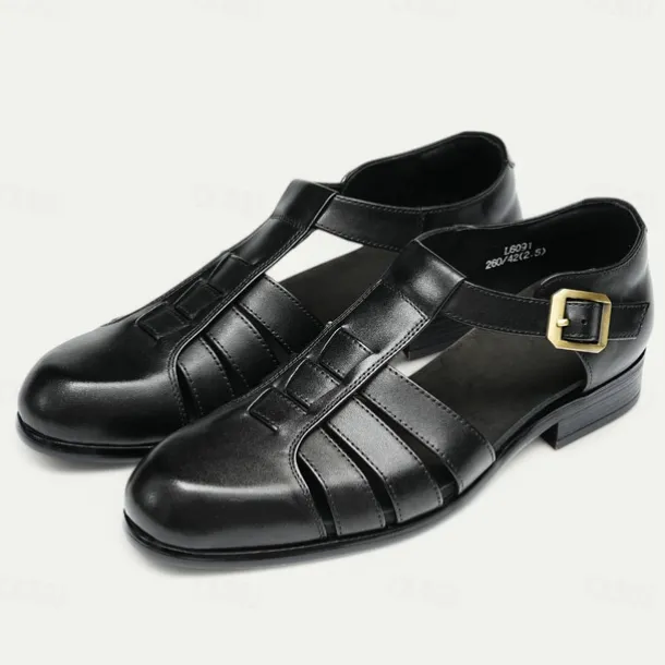 Men's Leather Fisherman Sandals - Breathable Summer Closed-Toe Sandals for Casual & Outdoor Wear