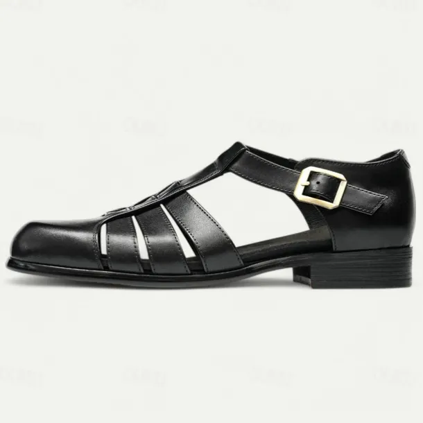 Men's Leather Fisherman Sandals - Breathable Summer Closed-Toe Sandals for Casual & Outdoor Wear