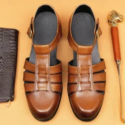 Men's Leather Fisherman Sandals - Breathable Summer Closed-Toe Sandals for Casual & Outdoor Wear