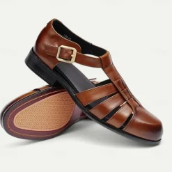 Men's Leather Fisherman Sandals - Breathable Summer Closed-Toe Sandals for Casual & Outdoor Wear