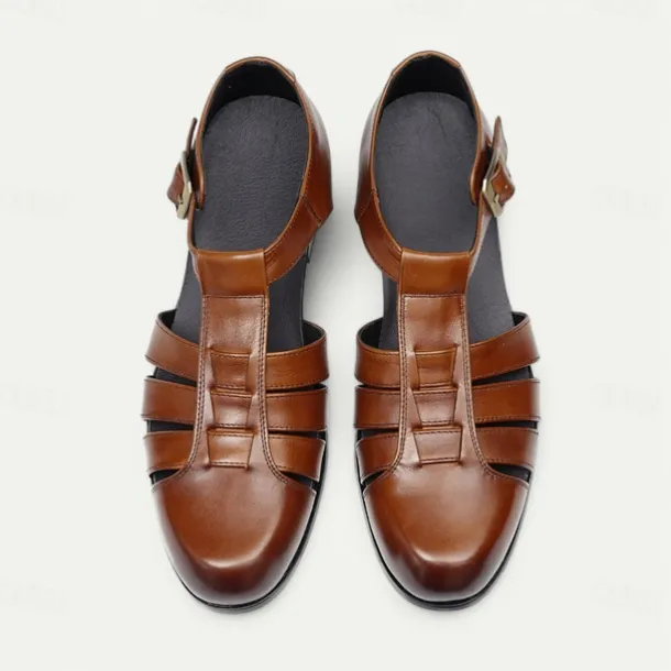 Men's Leather Fisherman Sandals - Breathable Summer Closed-Toe Sandals for Casual & Outdoor Wear
