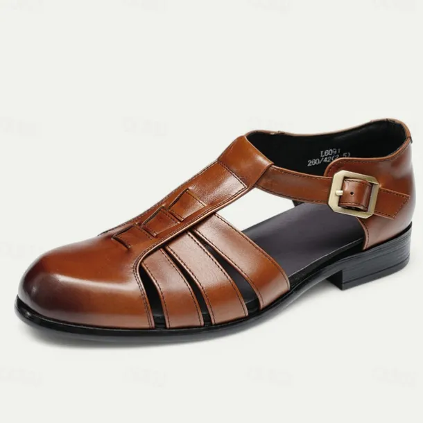 Men's Leather Fisherman Sandals - Breathable Summer Closed-Toe Sandals for Casual & Outdoor Wear
