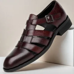 Men's Leather Fisherman Sandals - Stylish Closed-Toe Dress Shoes with Buckle for Formal and Casual Wear