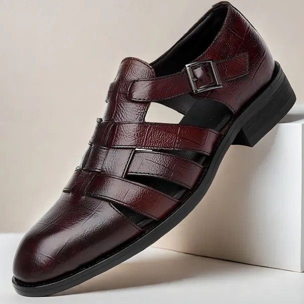 Men's Leather Fisherman Sandals - Stylish Closed-Toe Dress Shoes with Buckle for Formal and Casual Wear