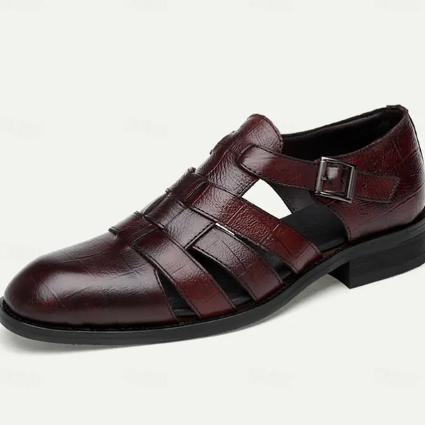 Men's Leather Fisherman Sandals - Stylish Closed-Toe Dress Shoes with Buckle for Formal and Casual Wear
