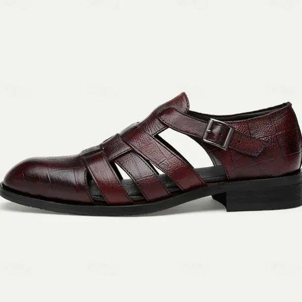 Men's Leather Fisherman Sandals - Stylish Closed-Toe Dress Shoes with Buckle for Formal and Casual Wear