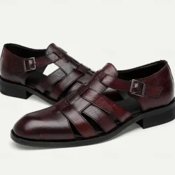 Men's Leather Fisherman Sandals - Stylish Closed-Toe Dress Shoes with Buckle for Formal and Casual Wear