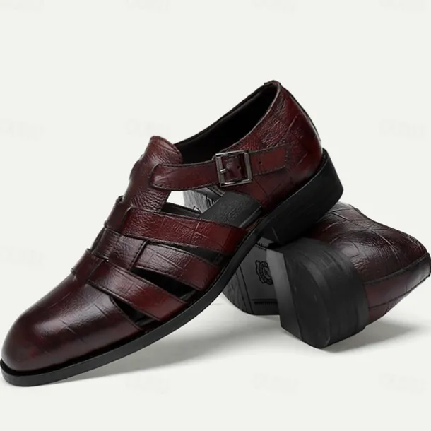 Men's Leather Fisherman Sandals - Stylish Closed-Toe Dress Shoes with Buckle for Formal and Casual Wear