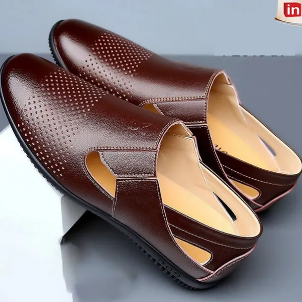 Men's Leather Sandals Black Summer Sandals Closed Toe Sandals Walking Casual Vacation Beach Breathable Slip-on White Brown Shoes